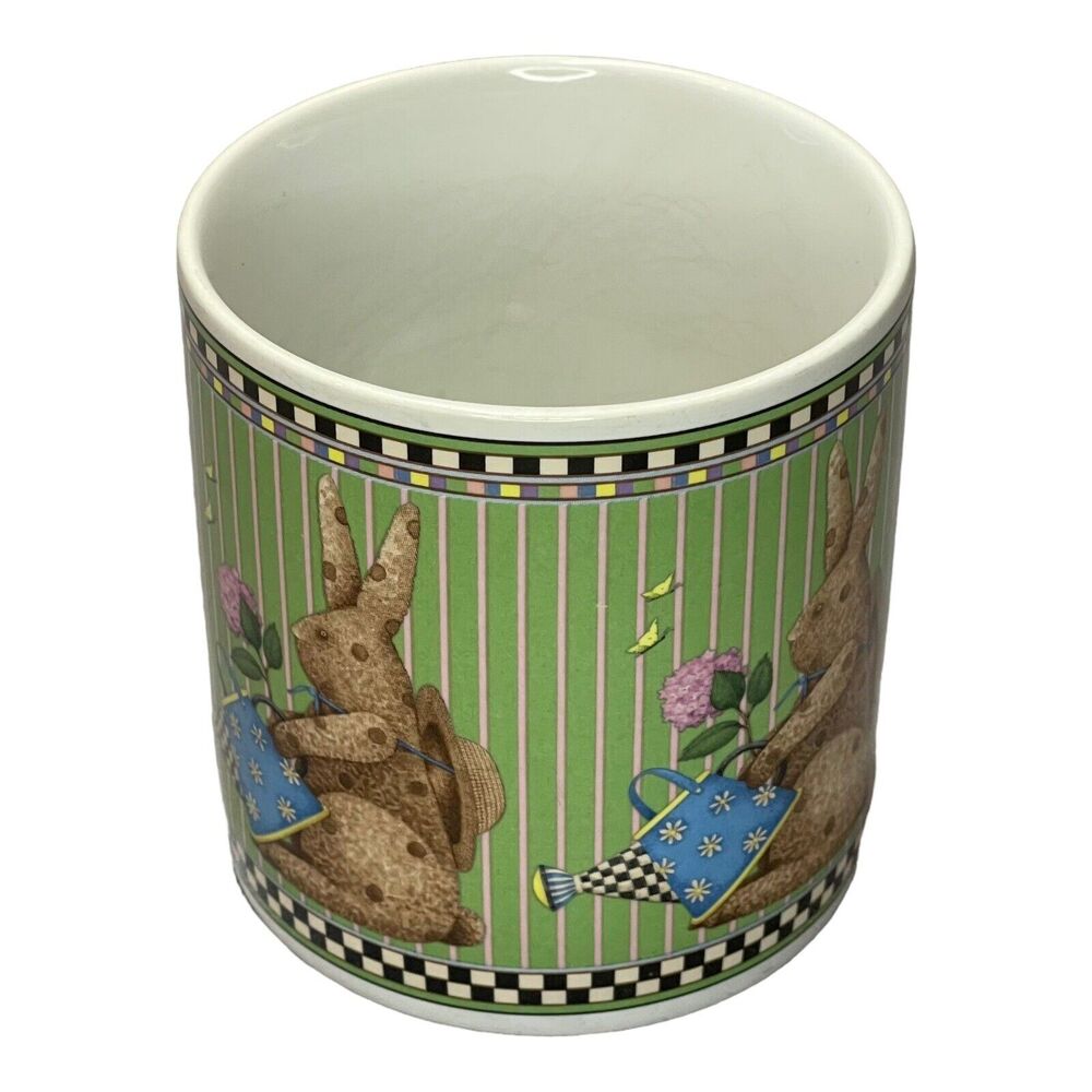 Sakura Debbie Mumm 1998 Easter Bunnies Bunny Rabbit Cup Mug - Green - Picture 2 of 7